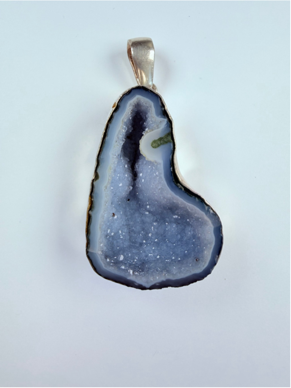 Charles Albert Geode Agate Druzy 925 Sterling Silver XL 2.6" Necklace Pendant